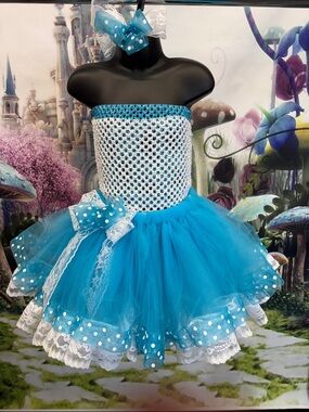 Handmade Girls Blue and White Tulle Tutu Dress